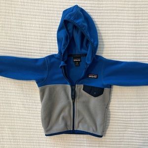 Navy, royal blue, and gray Patagonia baby fleece — 3-6 months